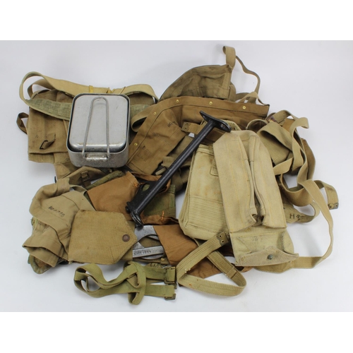 1672 - Box of Militaria to include 1944 Dated Wire Cutters, Bandoliers, Cross Straps, L Straps, Pouches, St... 