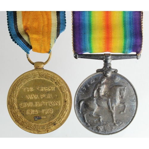 1694 - BWM & Victory Medal to 12001 Pte L Jones R.Welsh Regt, (missing a 1915 Star). Papers state 