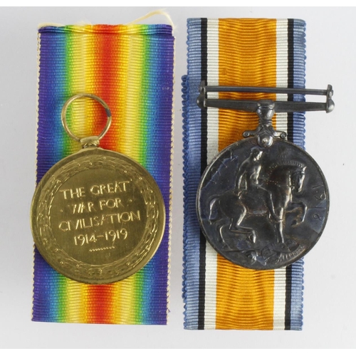 1703 - BWM & Victory Medal to 4621 Pte C E Jackson Cambridgeshire Regt.   (2)