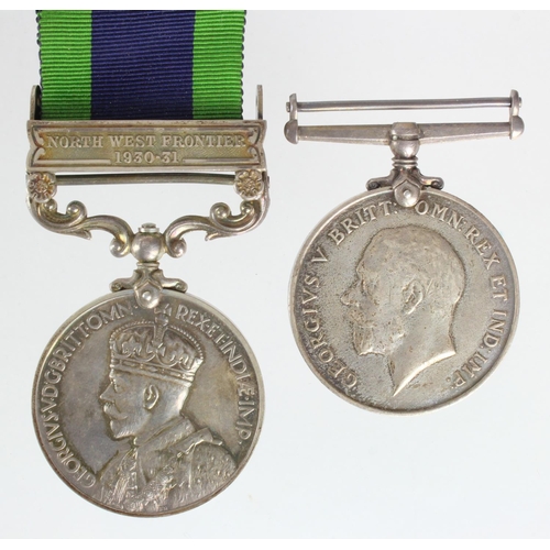 1714 - BWM (2.Lieut G J Purcell), India General Service Medal GV with North West Frontier 1930-21 clasp (Li... 