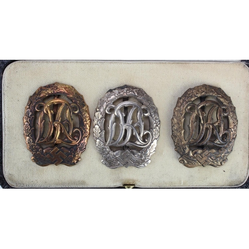 2155 - WW2 German DRL Sports Badge Set. Bronze, Silver and Gold.