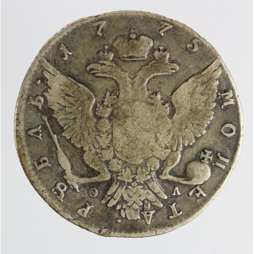 249 - Russia, Catherine the Great silver Rouble 1775 СПБ ФЛ, C# 67a.2, Fine.