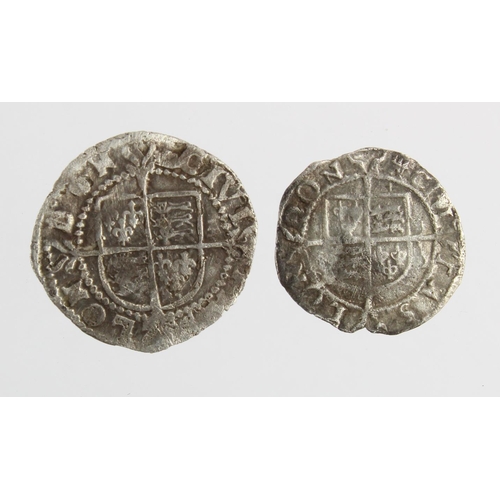 314 - Elizabeth I silver minors (2): Penny mm. castle S.2570, GF lightly chipped; and Halfgroat mm. hand S... 