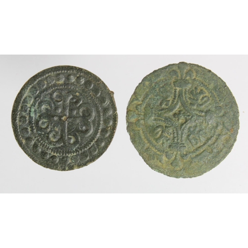 321 - English Jetons (2): Bust 11, M122-8, VF; and English Series O, Fine.