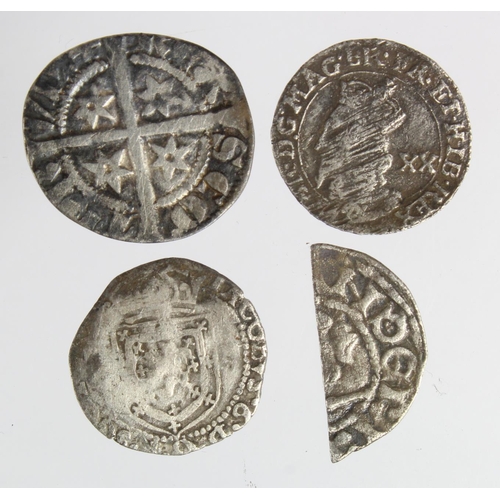 348 - Scotland hammered silver (4): Alexander III Penny 1.08g, Fine; Berwick cut Halfpenny 0.56g, nVF; Jam... 