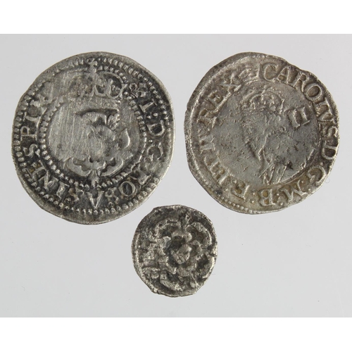 361 - Stuart silver minors (3): James I Halfgroat mm. lis, no stops rev: Third Coinage, S.2671, GF, weak i... 