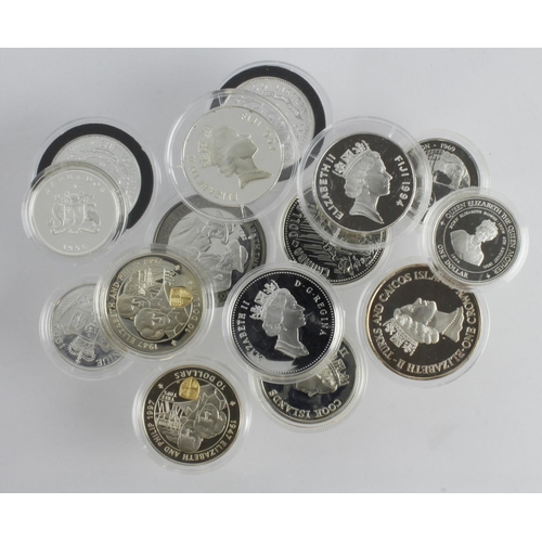 587 - World silver Proofs (15) Halfcrown - Crown sizes, aFDC/FDC in hard plastic capsules.