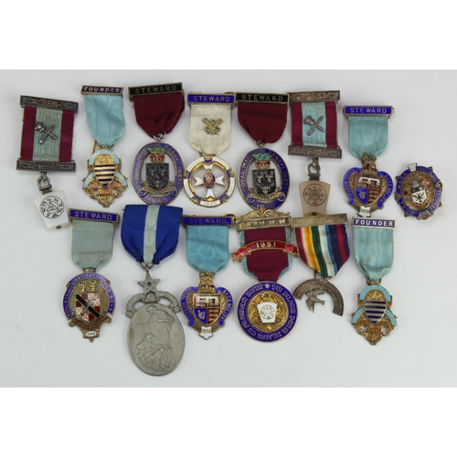 634 - Masonic Jewels (14) hallmarked silver and silver-gilt, 1920s-1940s.