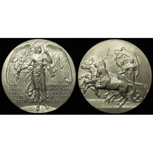 641 - Olympic Games London 1908, Commemorative / Participation Medal, white metal d.50.5mm. Eimer #1904. E... 