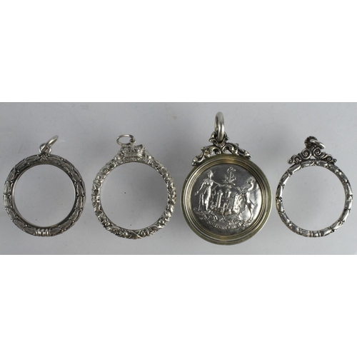 647 - Scottish school medal & 3x silver surrounds, the medal shows the coat of arms of Edinburgh on the fr... 