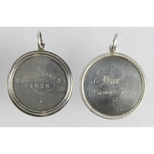 648 - Scottish silver prize medals (x2), comprising one for the Skene Games in 1876 - maker B.B.& an unmar... 