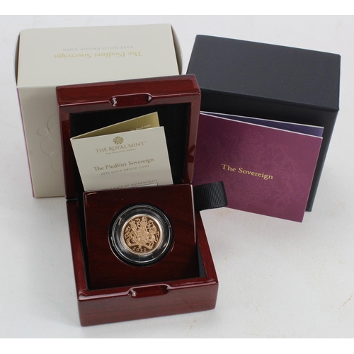 65 - Sovereign 2022 gold Proof Piedfort FDC boxed as issued