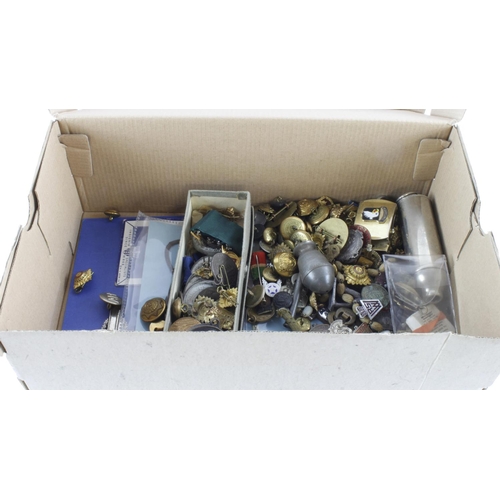 651 - Shoebox of very mixed material including school attendance medals, WW1 Peace Medals Little Thurrock,... 