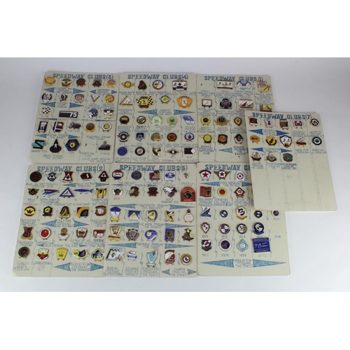 652 - Speedway badges, an original unpicked collection housed on boards  (Qty)