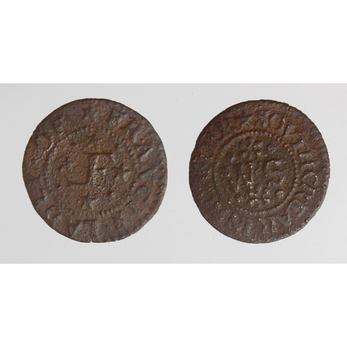 654 - Tokens, 17thC Norfolk (2): Creak South Will Swallow Farthing W22 porous VG, and Mileham Francis Ladl... 