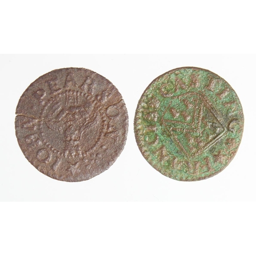 655 - Tokens, 17thC Norfolk (2): Rudham John Pearson Farthing 1667 W236 porous nF, and Snettisham Francis ... 