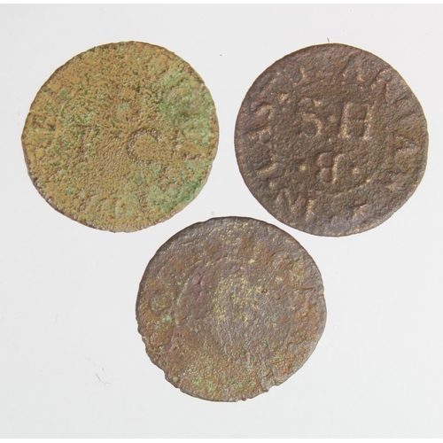 656 - Tokens, 17thC Norfolk (3) East Dereham: John Halcott Farthings W34, two examples, very rare, poor an... 