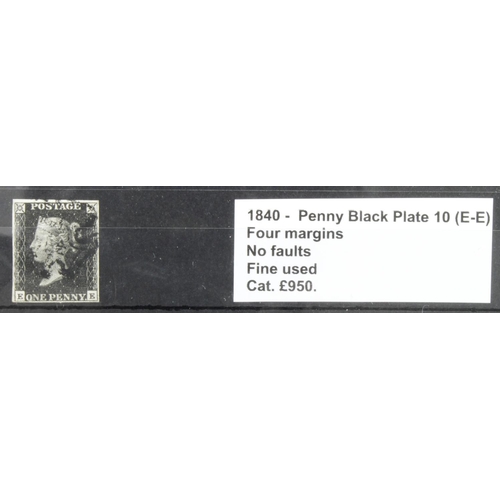 666 - GB - 1840 Penny Black Plate 10 (E-E) four margins, no faults, fine used, cat £950