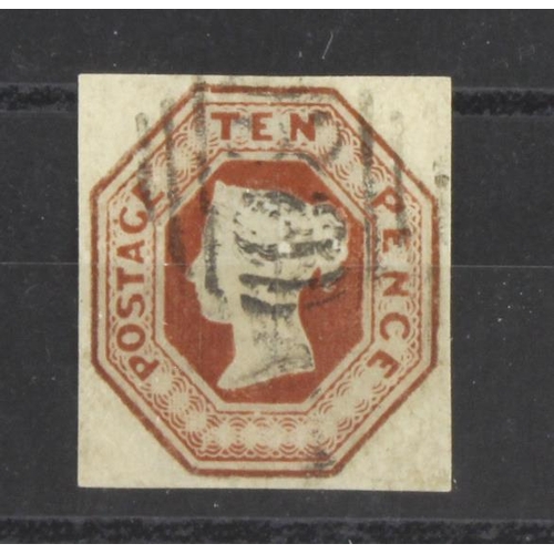 717 - GB – 1848 SG57 10d Brown Embossed, type H2 – Die 1, cut square, clear margins all round, no faults, ... 