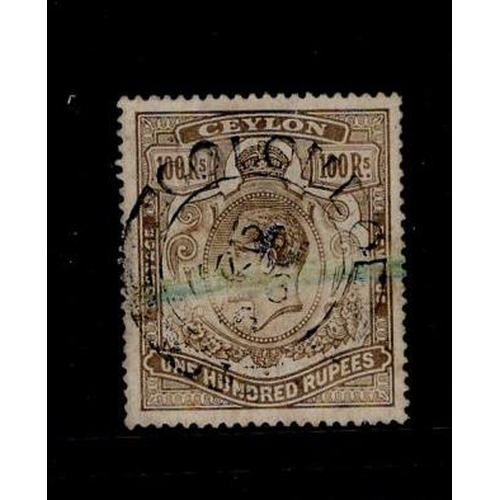 788 - Ceylon 1912 100 rupees grey-black high value stamp well-centred SG.321, used with Colombo cancellati... 