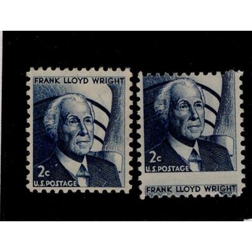 864 - USA misplaced perforation error vertical shift 1965 Prominent Americans 2c stamp (Frank Lloyd Wright... 