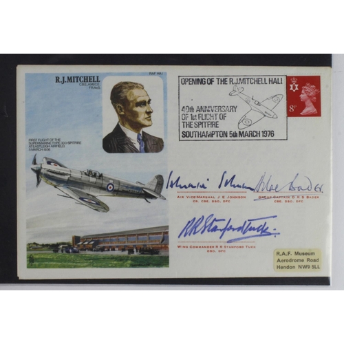 888 - RAF 1976 multi signed cover, Johnnie Johnson, Douglas Bader and Stanford Tuck.