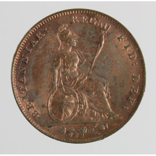 94 - Farthing 1853 WW raised, EF with lustre.