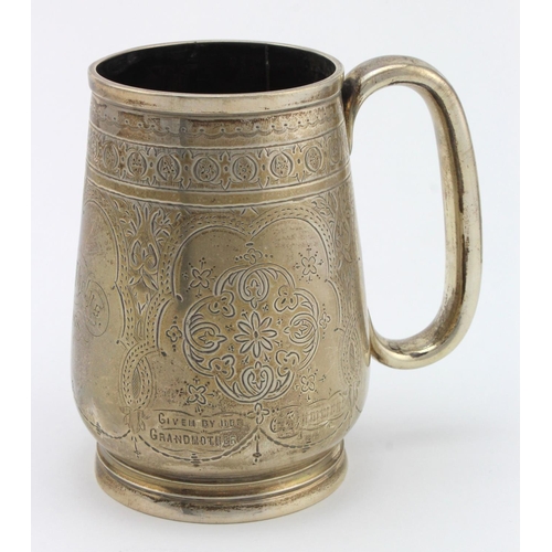 1003 - Silver tankard, hallmarked 'G.U, Birmingham 1891' (George Unite), height 12cm, weight 8.5oz. approx.