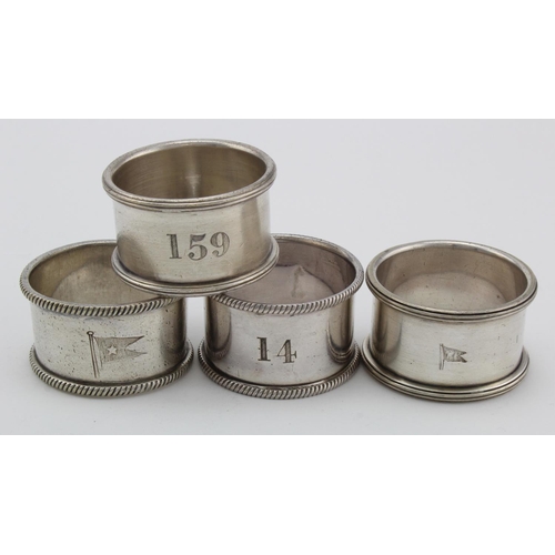 1021 - Silver plated White Star Line napkin ring, with engraved flag emblem to side, together with three ot... 