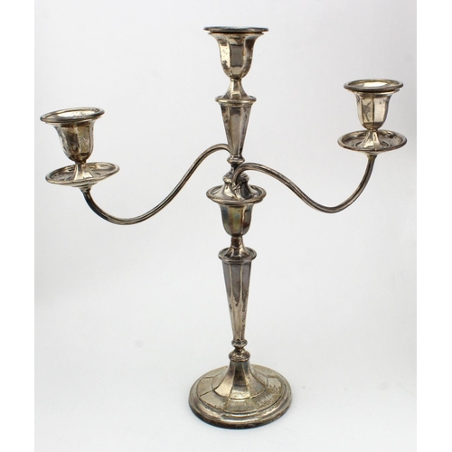 1027 - Silver two branch candelabra, hallmarked 'Walker & Hall, Sheffield 1911', weight base, height 41cm a... 