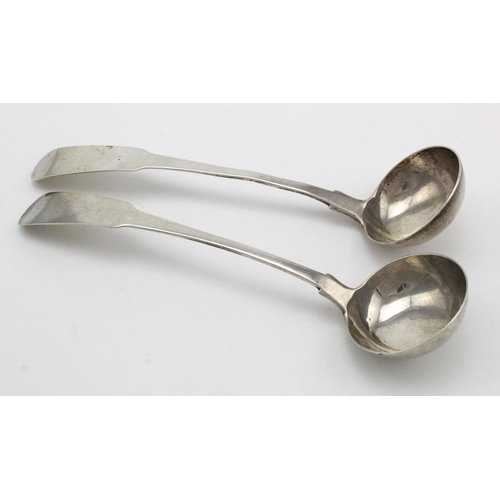 1036 - Pair of Scottish silver fiddle pattern toddy ladles- hallmarked J.D. (Jas. Downie) Glasgow, 1820.   ... 