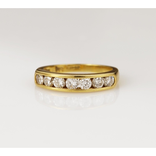 150 - 18ct yellow gold diamond half eternity ring, set with seven round brilliant cut diamonds, estimated ... 