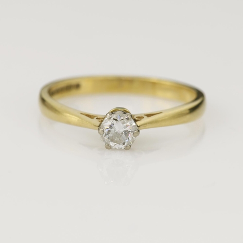 161 - 18ct yellow gold diamond solitaire ring, round brilliant cut diamond approx 0.24ct, estimated colour... 