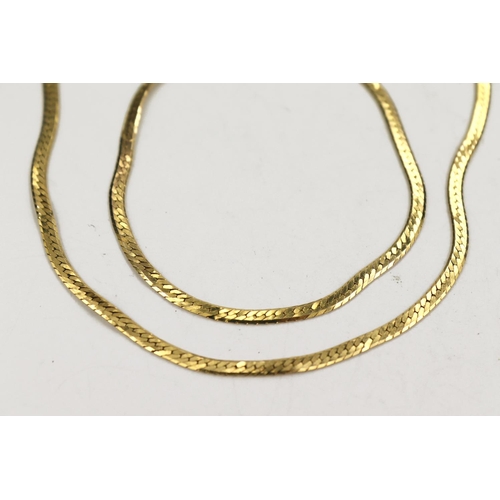 414 - 9ct yellow gold matching herringbone linked necklace and bracelet suite, necklace length 16