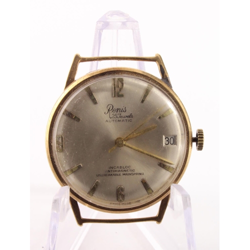 595 - 9ct cased gents Renis automatic wristwatch, hallmarked 1967. Working when catalogued