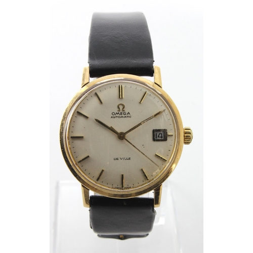 663 - Gents 9ct cased Omega De Ville automatic wristwatch. The cream dial with gilt baton markers, date ap... 