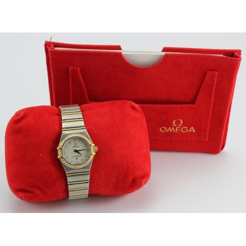 666 - Ladies bi-metal gold and stainless steel Omega quartz wristwatch featuring 30 Brilliant cut diamonds... 