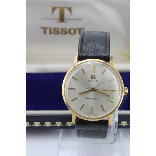 694 - Gents 9ct cased Tissot Seastar Seven manual wind wristwatch, circa 1965. Presentationally engraved o... 