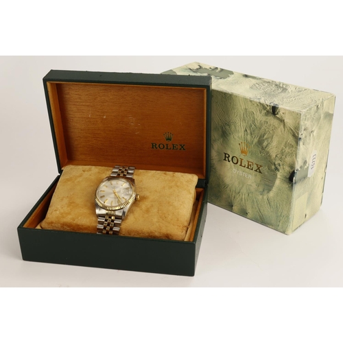 697 - Gents stainless steel & 18ct gold Rolex datejust. Ref 1601. Working when catalogued in a Rolex box