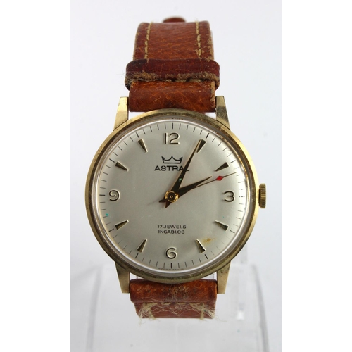 705 - 9ct cased gents manual wind Astral wristwatch, circa 1976. Presentationally engraved on the back, wa... 