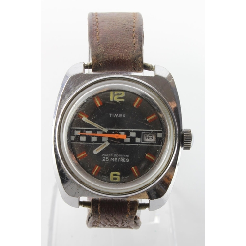 714 - Gents stainless steel cased Timex wristwatch. The black racing dial with orange markers, date apertu... 