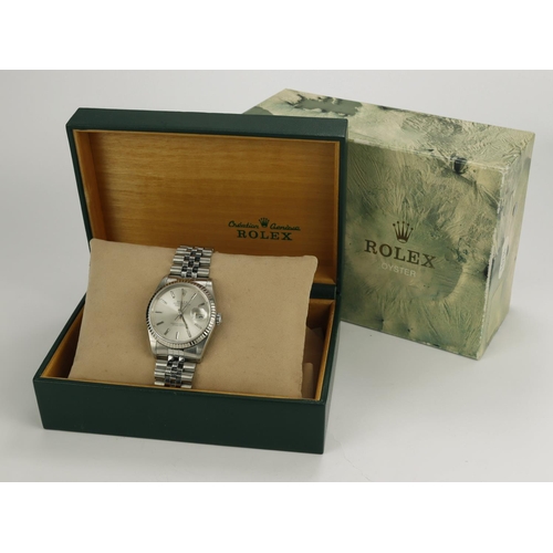 715 - Gents Stainless steel cased Rolex Oyster Datejust wristwatch. Ref 16234. Circa 1990/91. On a stainle... 