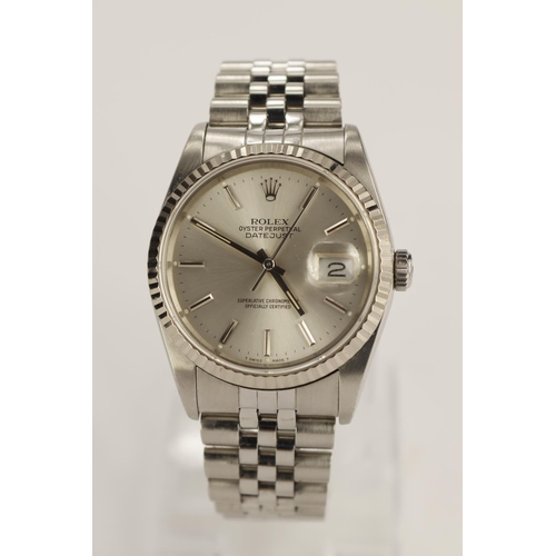 715 - Gents Stainless steel cased Rolex Oyster Datejust wristwatch. Ref 16234. Circa 1990/91. On a stainle... 