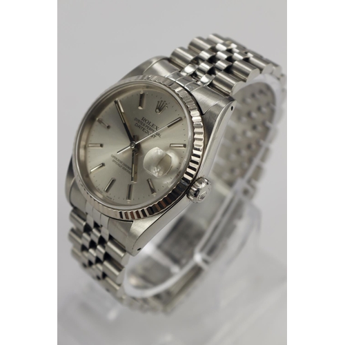 715 - Gents Stainless steel cased Rolex Oyster Datejust wristwatch. Ref 16234. Circa 1990/91. On a stainle... 