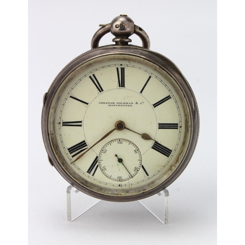 728 - Gents silver cased open face pocket watch by Abraham Goldman & Co. Manchester. Hallmarked Birmingham... 