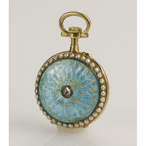 737 - Yellow gold (tests 18ct) circa 1900s ladies Fob watch, the back set with one 2.8mm rose cut diamond,... 