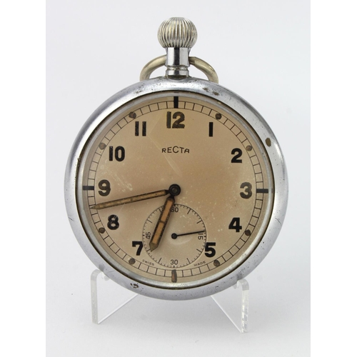 762 - Gents military issue pocket watch by Recta, marked on the back 