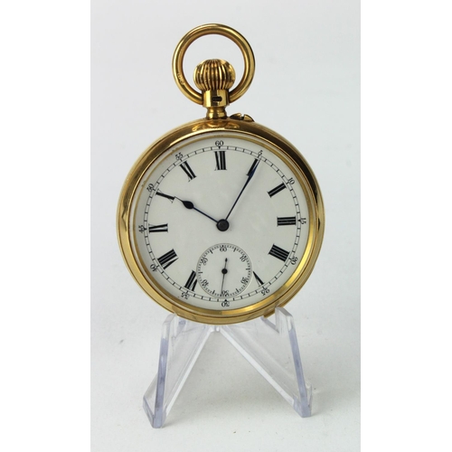 772 - Gents 18ct cased open face pocket watch, hallmarked London 1902. The white dial with black roman num... 