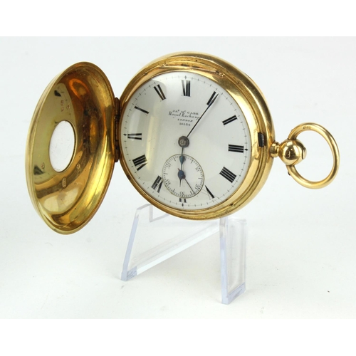 790 - Gents 18ct cased half-hunter pocket watch, hallmarked London 1874. The white dial signed 