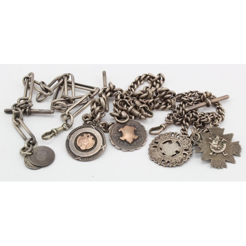 805 - Three silver pocket watch chains (two with 